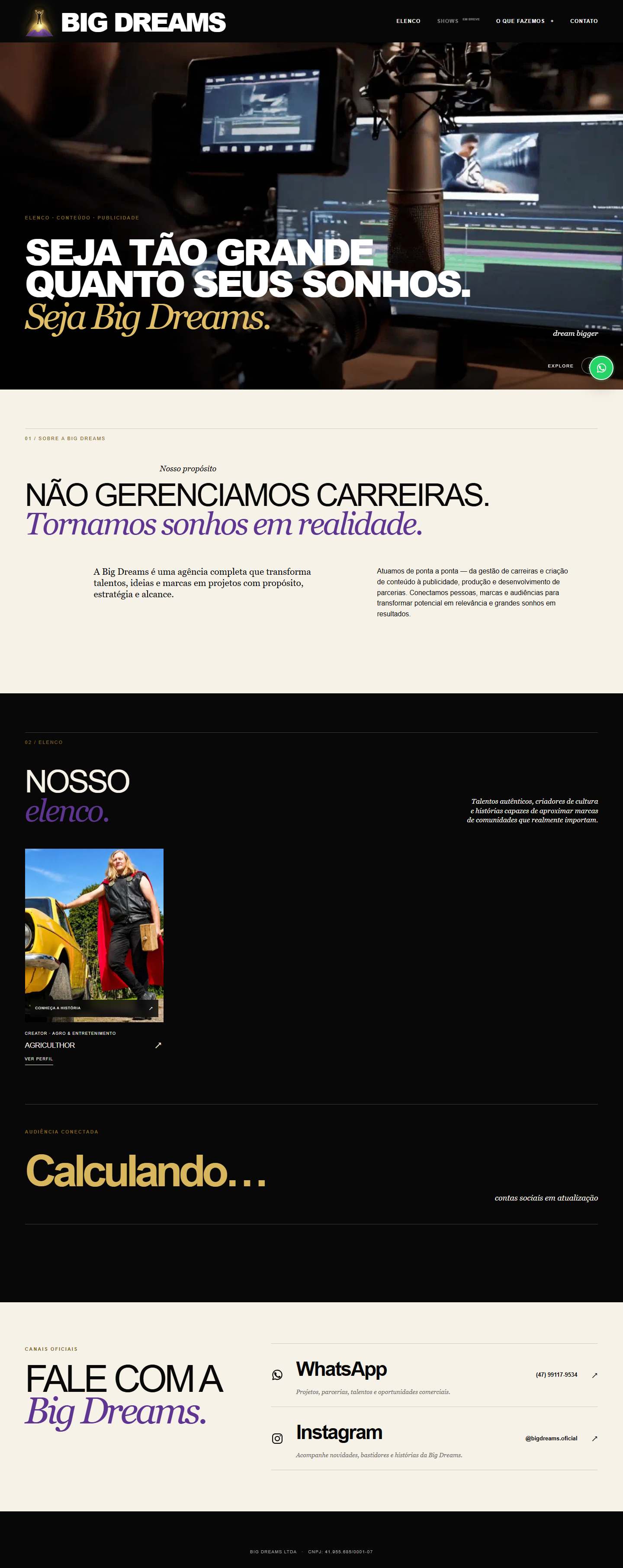 Cabeçalho do site de Big Dreams
